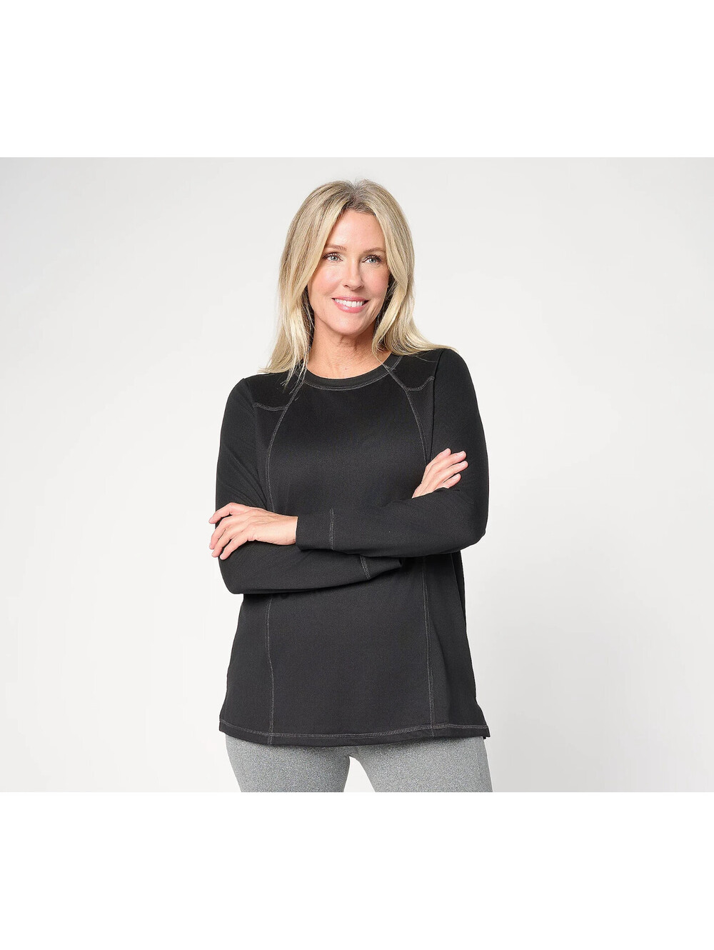 Belle Body by Kim Gravel Athletic Jersey Long Sleeve Topstitch Top Black XL #14C